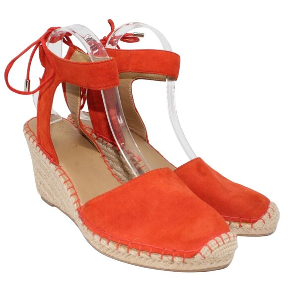 Franco Sarto L Markiska Esparilles 9M Orange Suede Beige Jute Wedge Sandal Heels - Picture 9 of 12